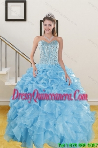 Luxurious Ruffles and Beading Baby Blue Quince Dresses for 2015