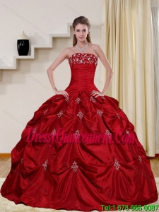 2015 New Style Strapless Quinceanera Dress with Embroidery and Pick Ups