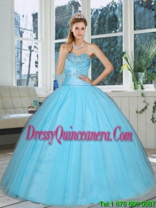 New Style Baby Blue Sweetheart Beaded Quinceanera Dress for 2015
