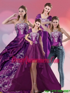 New Style Embroidery Strapless Quinceanera Dress in Purple for 2015