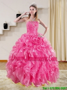 New Style Hot Pink Quinceanera Dresses with Beading and Ruffles for 2015