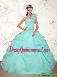 New Style Pretty Beading and Appliques 2015 Dress for Quince in Apple Green