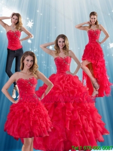 New Style Red Strapless Quinceanera Dress with Ruffles and Beading