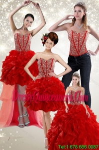 2015 New Style Beading and Ruffles Quince Dress in Red