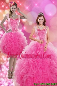 2015 New Style Hot Pink Quinceanera Dresses with Beading and Ruffles