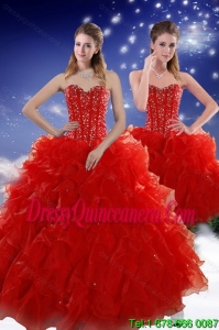 2015 New Style Red Sweet 15 Dresses with Beading and Ruffles