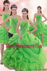 2015 New Style Spring Green Quince Dresses with Pick Ups and Beading