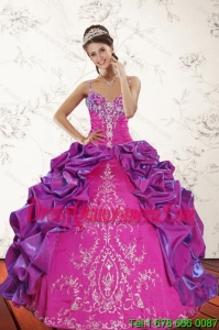 2015 New Style Sweep Train Multi Color Quince Dresses with Embroidery