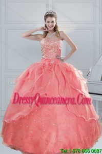 2015 New Style Watermelon Quinceanera Dresses with Beading
