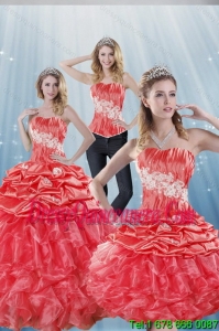 2015 New Style Watermelon Red Quinceanera Dresses with Appliques and Ruffles