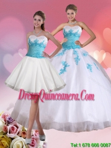 2015 Perfect Beaded Sweetheart Sweet 15 Dresses in White and Blue