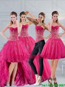 2015 Perfect Hot Pink Sweetheart Sweet 15 Dresses with Appliques and Beading