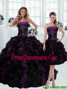 New Style 2015 Strapless Multi Color Ruffled Quinceanera Dresses with Beading
