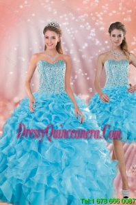 New Style Baby Blue Quince Dresses with Beading and Ruffles