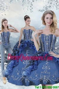 New Style Blue Sweet 15 Dresses with Embroidery and Beading for 2015