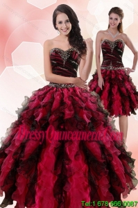 New Style Multi Color Sweetheart Sweet 15 Dresses with Ruffles and Beading for 2015