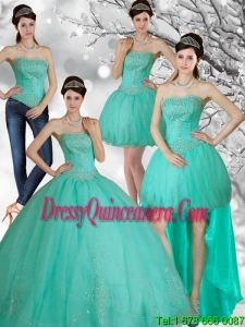 Perfect Appliques and Beading Strapless Sweet 15 Dress in Apple Green