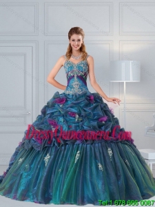 Perfect Multi Color Sweet 15 Dresses with Hand Made Flower and Pick Ups