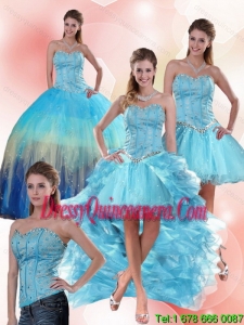 Perfect Multi Color Sweetheart Sweet 15 Dresses with Ruffles and Beading