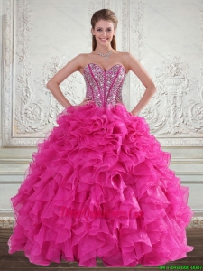 Sweetheart Hot Pink 2015 Sweet 15 Dresses with Beading and Ruffles