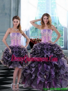 2015 Perfect Appliques and Ruffles Sweet 15 Dresses in Multi Color