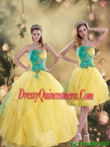 2015 Perfect Ruching Sweet 15 Dresses in Yellow and Green