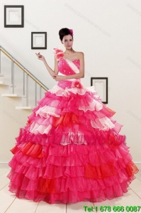 2015 Perfect Ruffled Layers and Beading Multi Color Sweet 15 Dresses