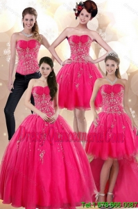 2015 Perfect Strapless Hot Pink Sweet 15 Dresses with Appliques