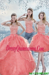 2015 Perfect Watermelon Sweet 15 Dresses with Beading