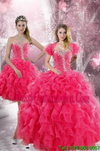 Perfect 2015 Hot Pink Sweet 15 Dresses with Beading and Ruffles