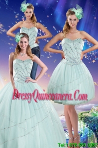 Perfect Apple Green Strapless Sweet 15 Dresses with Beading