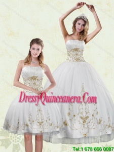 Perfect Embroidery White and Gold Sweet 15 Dresses for 2015