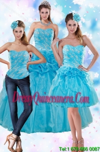 Perfect Teal Sweet 15 Dresses with Embroidery and Pick Ups