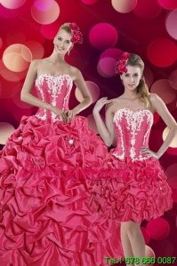 2015 Perfect Hot Pink Sweet 15 Dresses with Pick Ups and Appliques