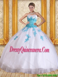 2015 Pretty Sweetheart Floor Length Quinceanera Dress in White and Blue