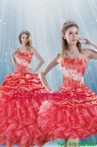 Perfect Watermelon Red Sweet 15 Dresses with Appliques and Ruffles