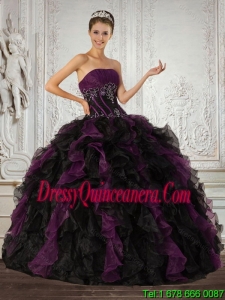 Pretty Strapless Multi Color Quinceanera Dress with Ruffles and Embroidery