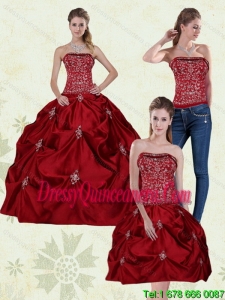 Pretty Wine Red Strapless Quinceanera Gown with Embroidery