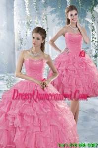 Pretty Baby Pink Quince Dresses with Beading and Ruffles
