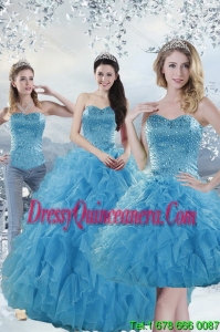 2015 Pretty Baby Blue Quince Dresses with Beading and Ruffles