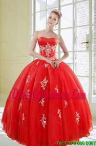2015 Pretty Red Quinceanera Dresses with Appliques