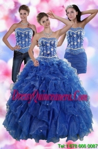 2015 Pretty Ruffles and Beading Quince Dresses in Royal Blue