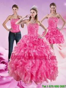 Pretty Hot Pink Sweet 16 Dresses with Beading and Ruffles