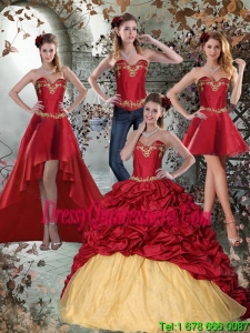 2015 Pretty Wine Red Sweetheart Quinceanera Dresses with Embroidery and Pick Ups