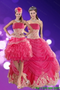 2015 Vintage Hot Pink Quinceanera Dresses with Beading and Lace