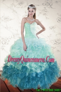 2015 Vintage Multi Color Dresses for Quince with Beading and Ruffles