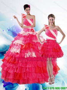 2015 Vintage Multi Color Quince Dresses with Ruffled Layers and Beading