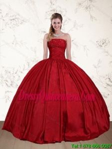 2015 Vintage Strapless Beaded Floor Length Quinceanera Dress in Red