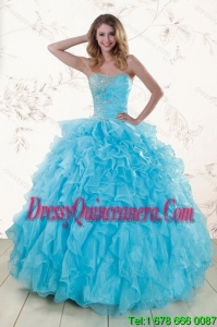 Baby Blue 2015 Vintage Sweet 16 Dresses with Beading and Ruffles