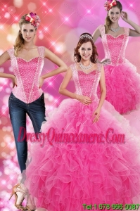 Pretty Hot Pink 2015 Quinceanera Gown with Beading and Ruffles